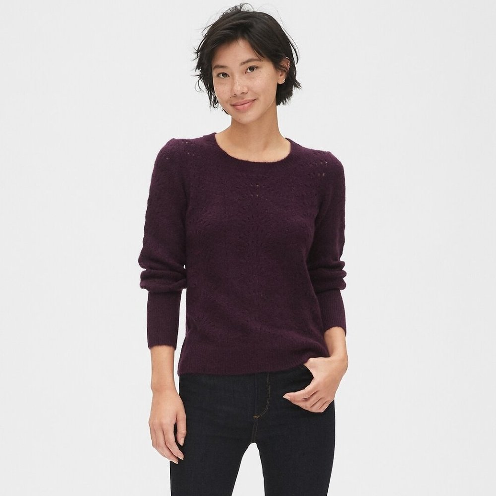GAP POINTELLE CREWNECK SWEATER | RED WINE | MEDIUM